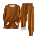 Sweatshirt And Sweatpants Suit European And American Lambswool - Caramel Color-L - View 1