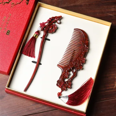 Rosewood Peach Blossom Drunk Hair Wooden Comb Hairpin Gift Set Comb Hairpin - Shop at LoveMi