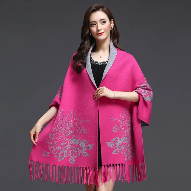 Mid length Tassels Loose fitting Knitted Cardigan Thickened Sweater Cashmere Outerwear Rose Red - Shop at LoveMi