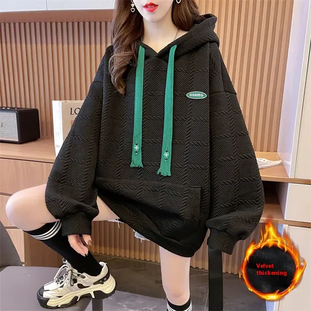 Hooded Sweater Women's Autumn And Winter Korean Style Loose Black - Shop at LoveMi
