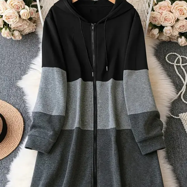 Color Contrast Patchwork Real Pocket Hoodie Coat Black - Shop at LoveMi