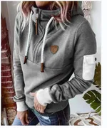 Half Zipper Patchwork Sweater Women - Grey