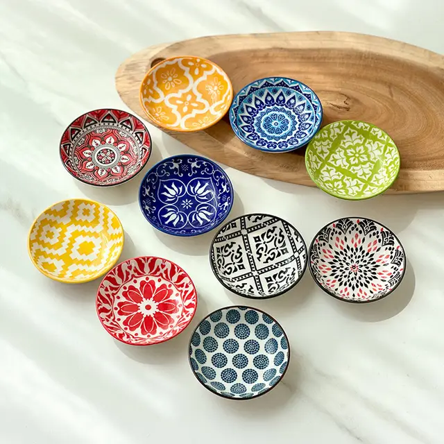 Ceramic Bohemian Sauce Dish Sauce Dipping Saucer Soy Sauce Dish Tableware Set2 - Shop at LoveMi