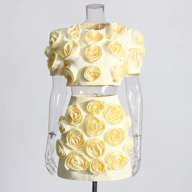 Elegant Style Stitching Three dimensional Flowers Suit Yellow - Shop at LoveMi