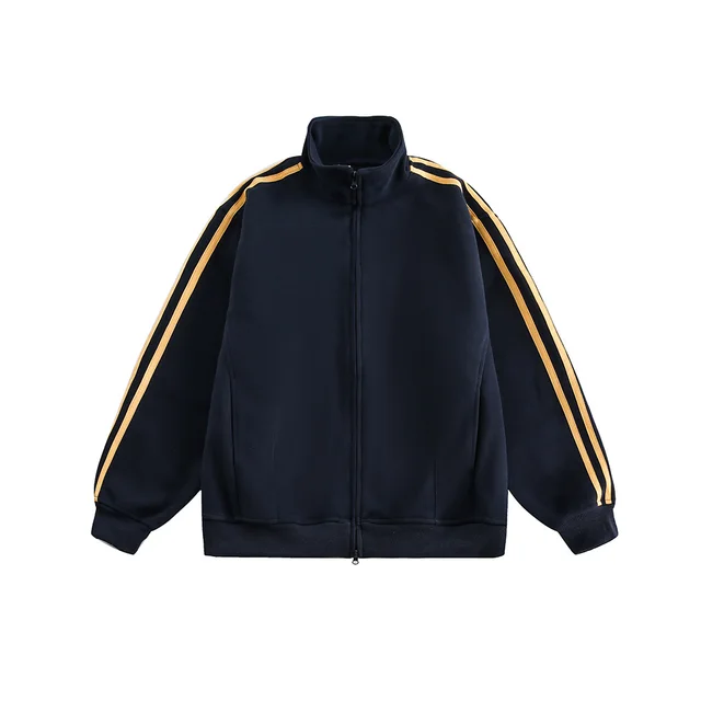Women's American style Retro Sports Three bar Cardigan Sweater Navy Blue - Shop at LoveMi