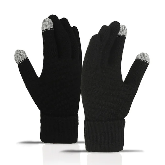 Fleece lined Wind proof And Cold Protection Cycling Knitted Warm Gloves Black - Shop at LoveMi