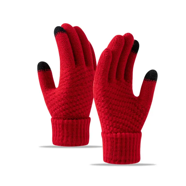 Fleece lined Wind proof And Cold Protection Cycling Knitted Warm Gloves Bright Red - Shop at LoveMi