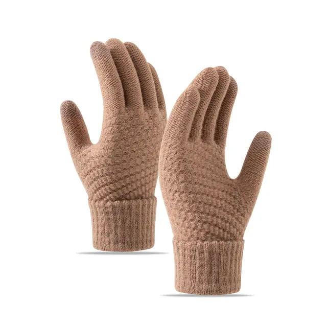 Fleece lined Wind proof And Cold Protection Cycling Knitted Warm Gloves Caramel - Shop at LoveMi