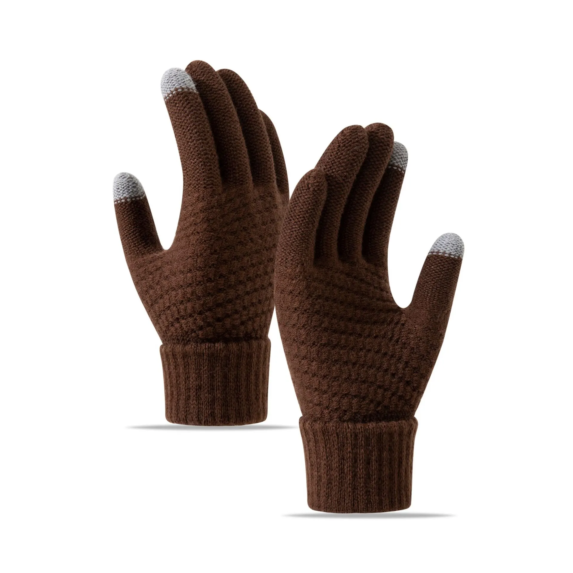 Fleece-lined Wind-proof And Cold Protection Cycling Knitted Warm Gloves - Coffee