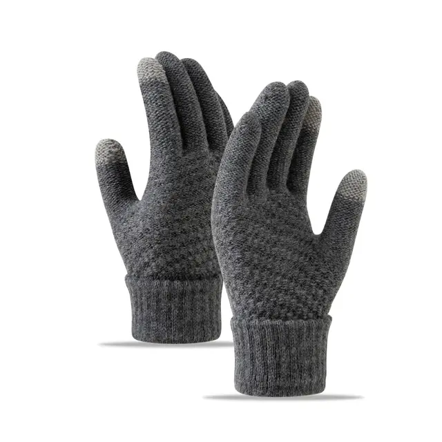 Fleece lined Wind proof And Cold Protection Cycling Knitted Warm Gloves Dark Heather Gray - Shop at LoveMi