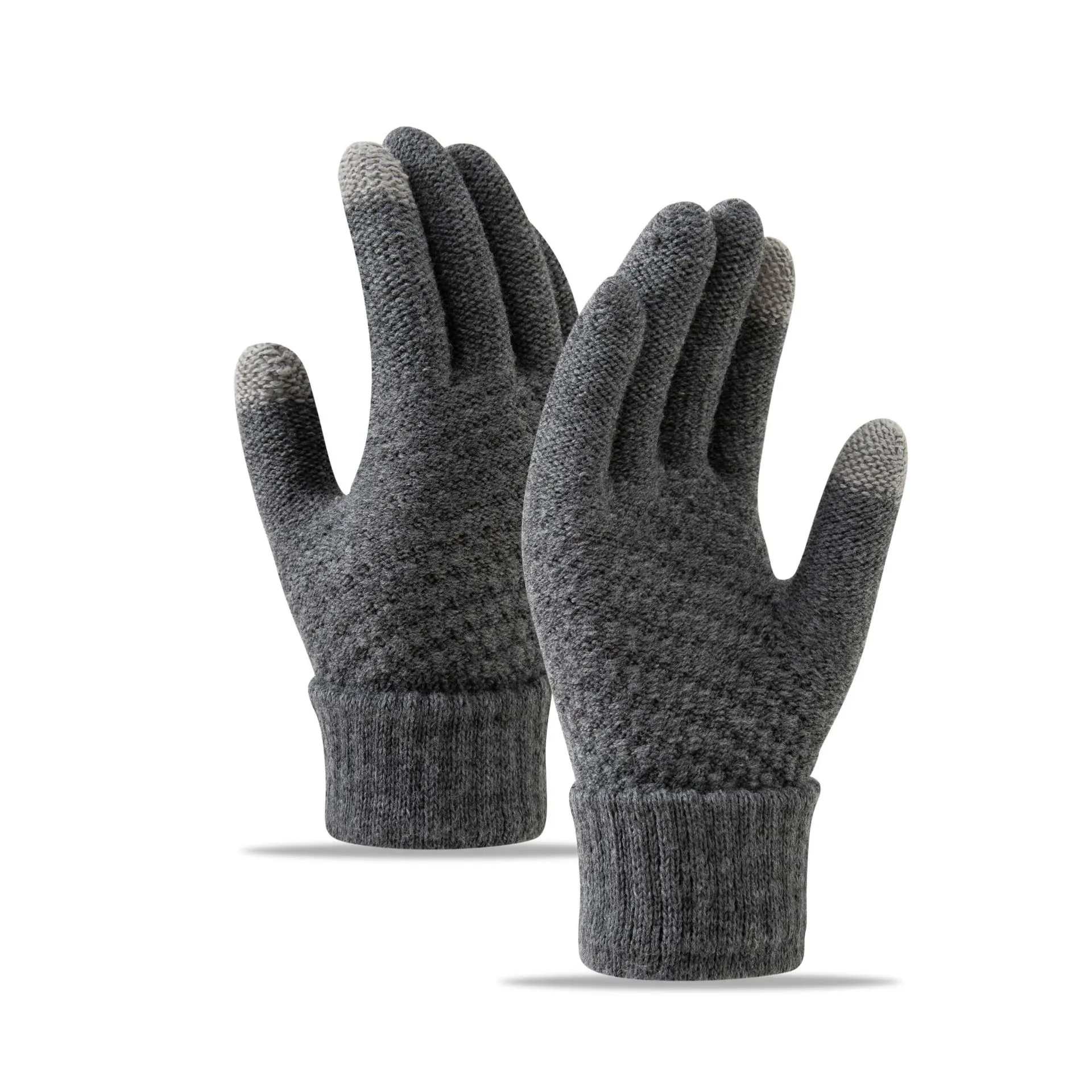 Fleece-lined Wind-proof And Cold Protection Cycling Knitted Warm Gloves - Dark Heather Gray