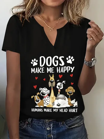 New V neck Female Animal Print Casual All match Short sleeved Top G107Z46 M - Shop at LoveMi