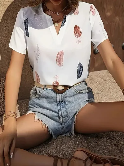 New V neck Female Animal Print Casual All match Short sleeved Top G107Z87 4Xl - Shop at LoveMi