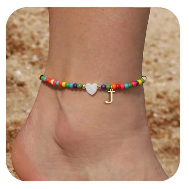Bohemia Letter Anklet Asian Style Small Rice shaped Beads Love Letter J - Shop at LoveMi