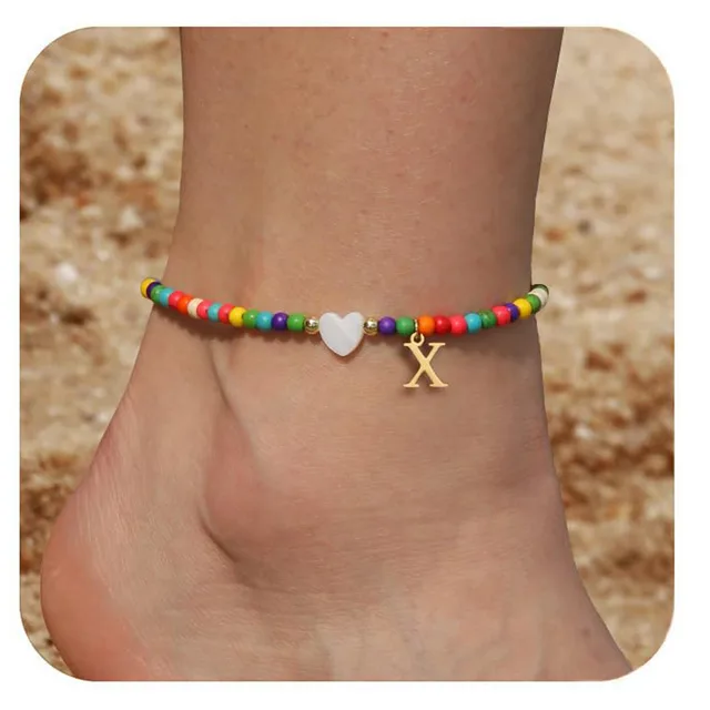 Bohemia Letter Anklet Asian Style Small Rice shaped Beads Love Letter X - Shop at LoveMi