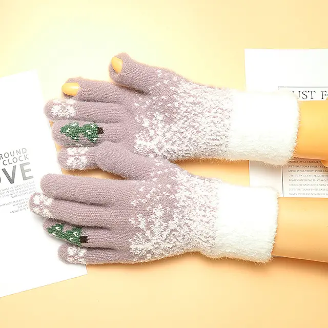 Thermal Gloves Women's Open Finger Touch Screen Fleece lined Christmas Rice Coffee - Shop at LoveMi