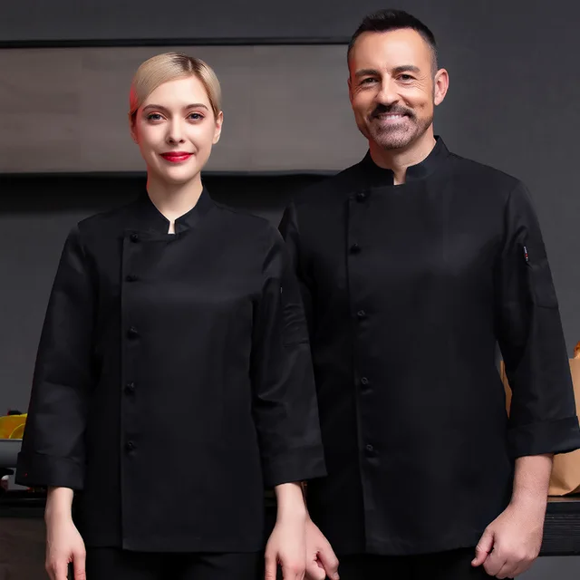 Chef Overalls Long Sleeve Canteen Autumn And Winter Men's And Women's Plus And Extra Size Chef Uniform Black - Shop at LoveMi