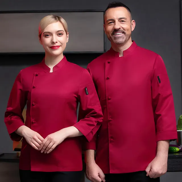 Chef Overalls Long Sleeve Canteen Autumn And Winter Men's And Women's Plus And Extra Size Chef Uniform Red - Shop at LoveMi