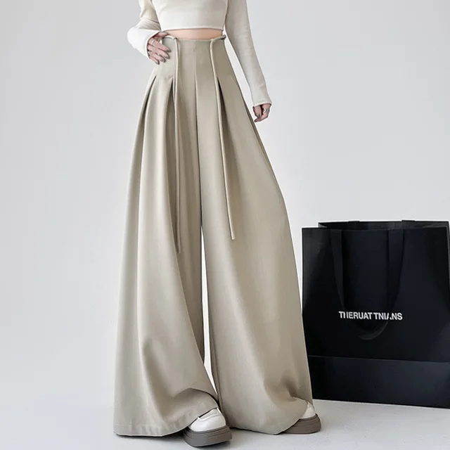 High Waist Drooping Loose Loose Trousers Casual Pants Apricot Lengthened - Shop at LoveMi