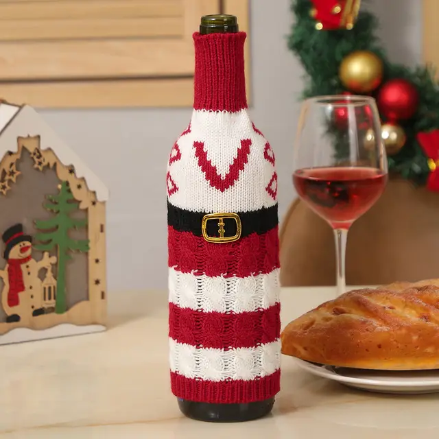 New Christmas Letters For Decoration Knitted Wine Bottle Cover V - Shop at LoveMi