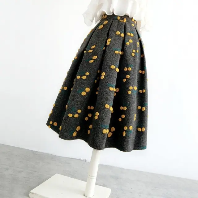 Classic Style Woolen Flab Hiding High Waist Skirt Gray - Shop at LoveMi