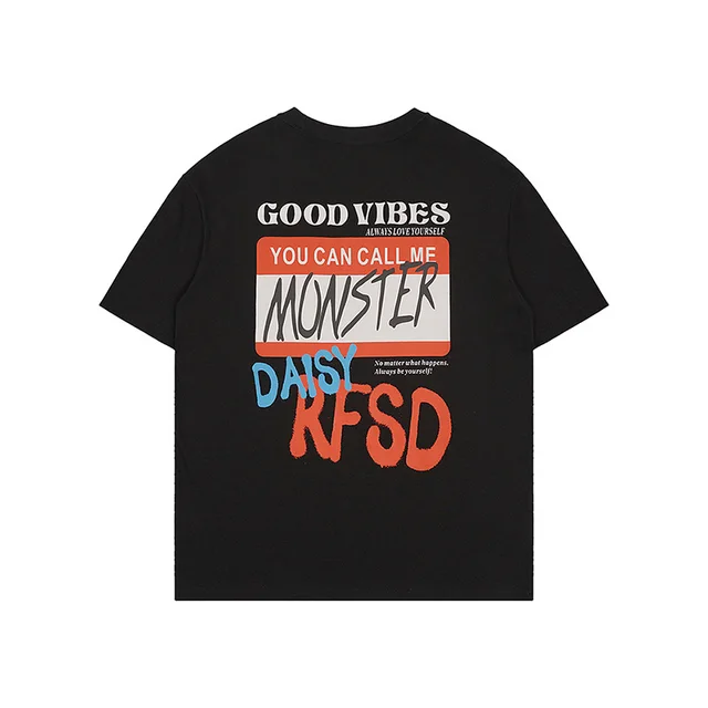 Men's Summer Loose Street Cotton Printed T shirt Black - Shop at LoveMi