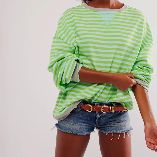 Autumn And Winter New Series Fashion Striped Loose Multicolor Sweater Light Green - Shop at LoveMi