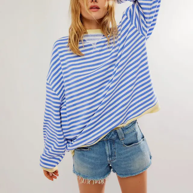 Autumn And Winter New Series Fashion Striped Loose Multicolor Sweater White And Blue - Shop at LoveMi