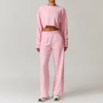 Autumn And Winter Leisure Sports Suit Women's High Waist Wide Leg - Cherry Blossom Powder