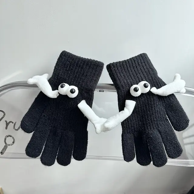 Couple Magnetic Warm Gloves Cute Doll Hand Gloves Black One Pair - Shop at LoveMi