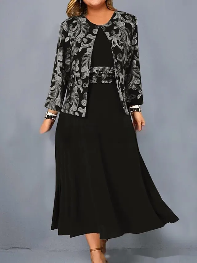 Women's Sleeveless Dress Printed Short Coat Fashion Casual Set Black - Shop at LoveMi