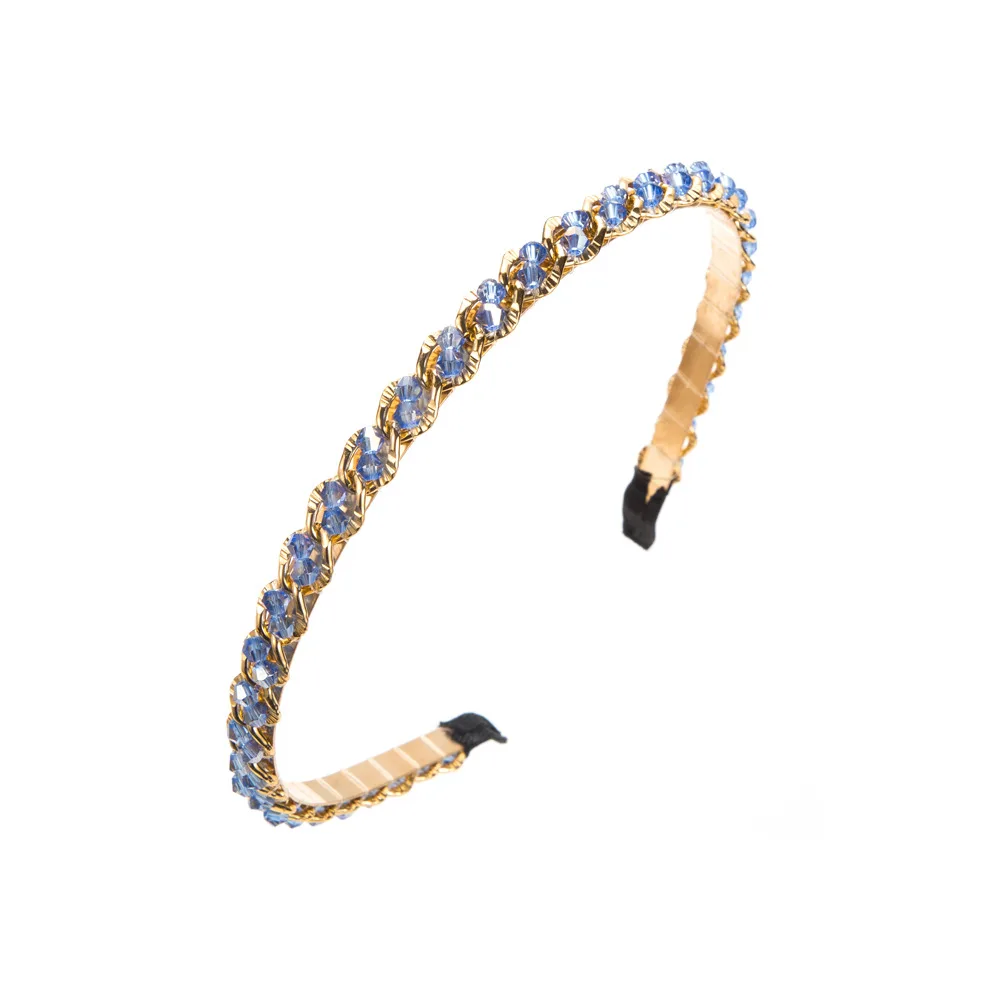 Retro Metal Korean Crystal Chain Winding Headband - Light Blue
