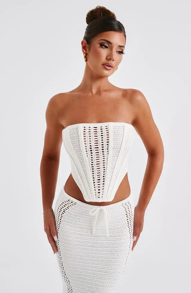 European And American Backless Tube Top Sheath Dress Knitting Suit White - Shop at LoveMi