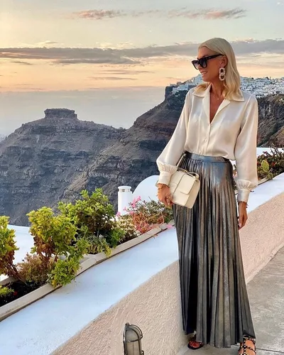 Satin Long Sleeve Shirt & Glossy Skirt Suit White - Shop at LoveMi