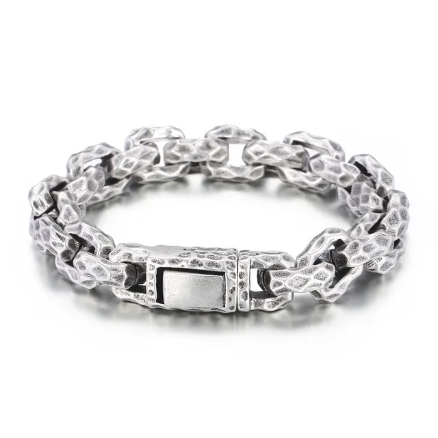 Design Hammered Titanium Steel Men's Square Bracelet Ancient Silver Kb164775Kjx - Shop at LoveMi