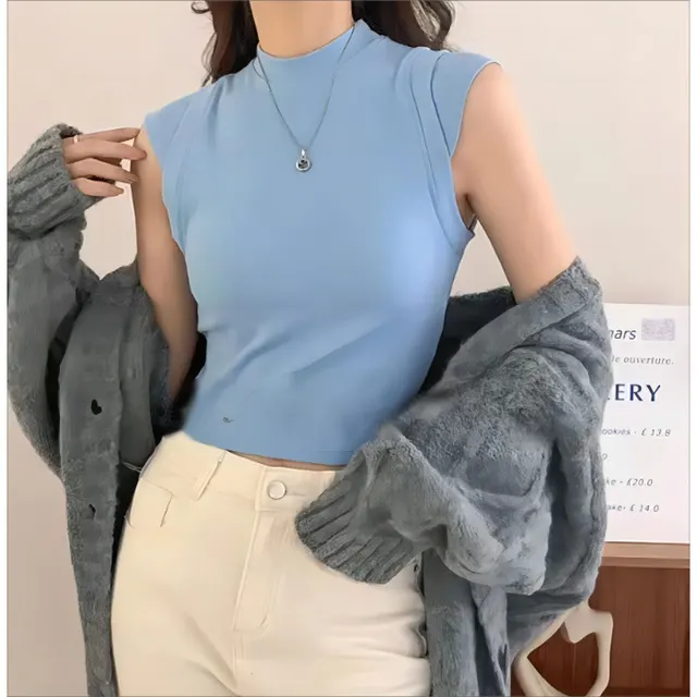 Waistcoat Irregular Top Half Turtleneck Sweater Vest Light Blue - Shop at LoveMi