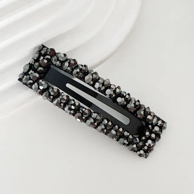 Diamond Colorful Crystals Rectangular BB Clip Break Hair Side Bang Clip Rectangular Open Black - Shop at LoveMi