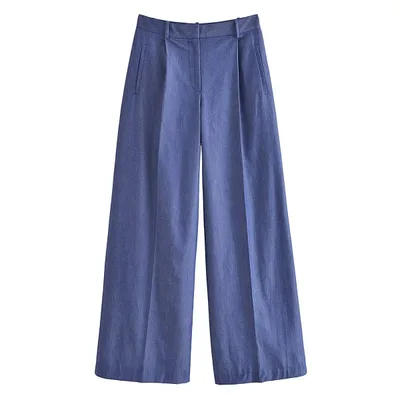 Double Pocket Cropped Coat Top High Waist Wide Leg Pants Suit Pants S - Shop at LoveMi