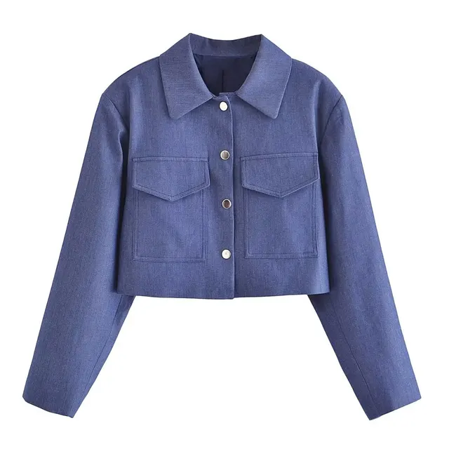 Double Pocket Cropped Coat Top High Waist Wide Leg Pants Suit Top - Shop at LoveMi