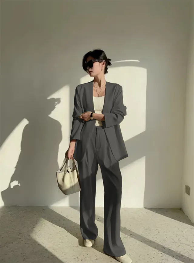 Casual Temperament Twinset Spring And Autumn Women's Suit Elegant Gray Pants Suit - Shop at LoveMi