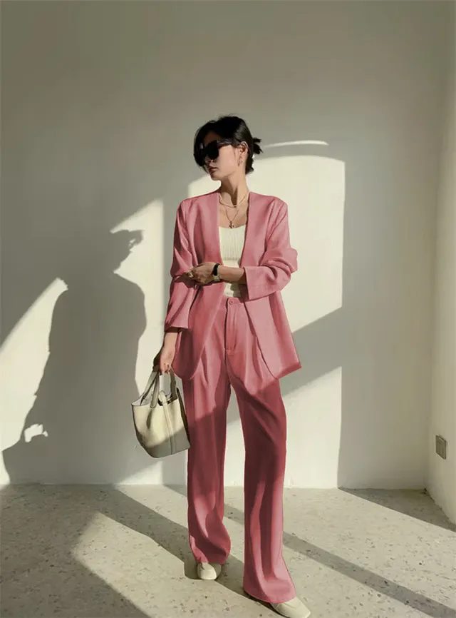 Casual Temperament Twinset Spring And Autumn Women's Suit Raspberry Pants Suit - Shop at LoveMi