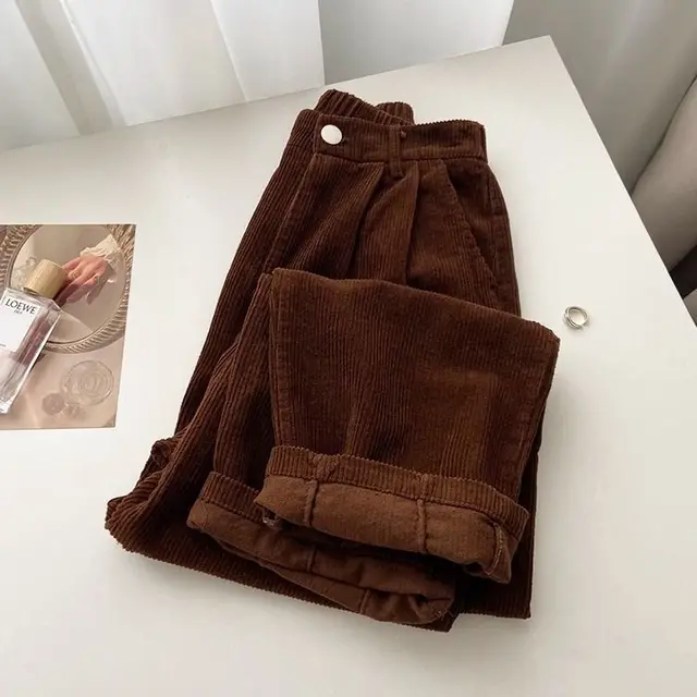 Suit Pants Women's High Waist Corduroy Slimming Brown - Shop at LoveMi