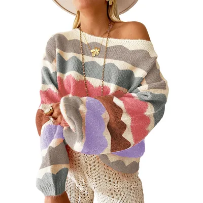 Sweater Women's Fashion Multi color Printed Long sleeved Top Lc2725266 P1122 - Shop at LoveMi