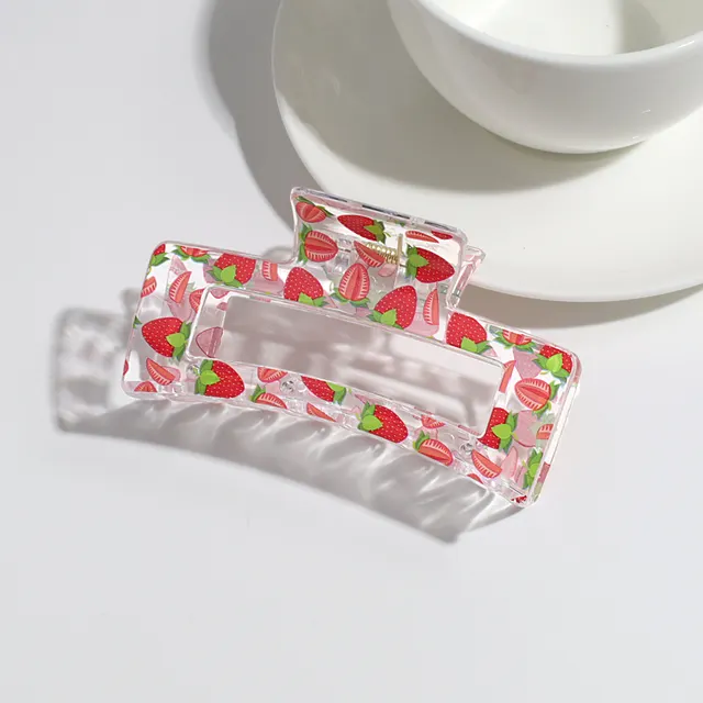 Transparent Fruit Grip Simple Commute All match Updo Hairpin Strawberry Printing - Shop at LoveMi