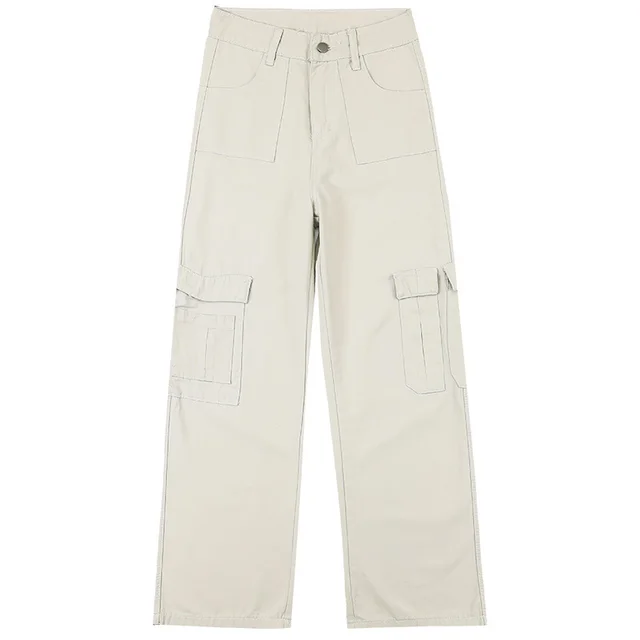 High Waist Slimming Loose Micro flared Mop Pants Cream White - Shop at LoveMi
