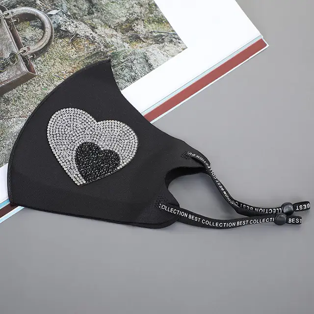 Rhinestone Smiley Butterfly Pattern Sun Block And Dustproof Mask Peach Heart Black And White - Shop at LoveMi