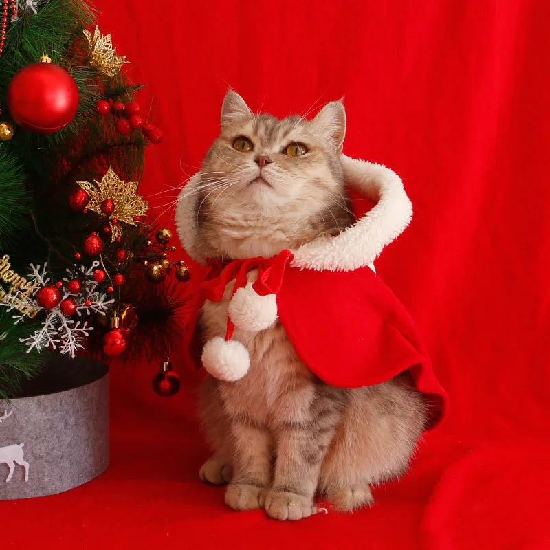 Pet Christmas Cloak Cat Dog Supplies Winter Warm Shawl Cloak Red Christmas Hooded Cloak - Shop at LoveMi