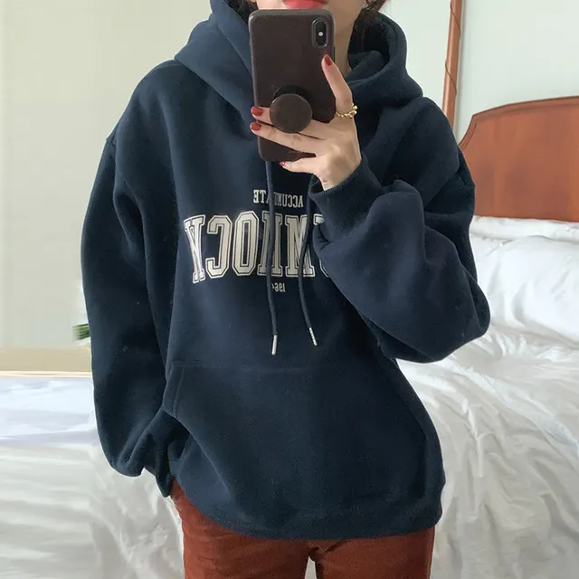 Loose Letter Print Korean Style Fashion Student Jacket Long sleeved Top 06 Navy Blue - Shop at LoveMi