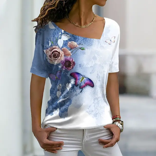 Women's Fashion Asymmetric V neck T shirt Ppt2309122 - Shop at LoveMi