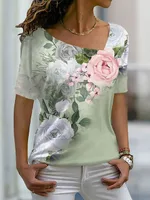 Women's Fashion Asymmetric V-neck T-shirt - Ppt2309124